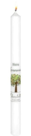Wiedemann Kerzen Kommunionkerze 400 x Ø 35 mm in Weiß Meine Kommunion mit Baum und Namensverzierung