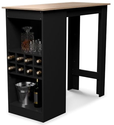 blumfeldt Bartisch, Stehtisch für Küche, 110cm Massivholz Tisch, Bistro & Bar Stehtisch Rechteckig, Kleiner Holz-Bartisch, Hochtisch mit 3 Verstellbaren Regalen, Melamin Beschichtung, Esstisch Klein