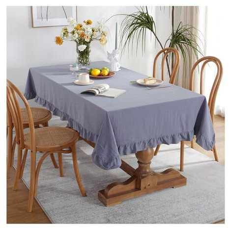 Epinki Tischtücher 120x160CM, Tischwäsche Einfarbig mit Rüsche Baumwolle, Tischdecke Kindergeburtstag Fleckschutz Schmutzabweisend für Wohnzimmer, Esszimmer, Balkon, Garten, Grau