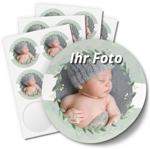 Personalisierbare Aufkleber mit eigenem Foto für Hochzeit Einladung Taufe Verlobung Save the Date Geburtstag Konfirmation baby geburt Kommunion 09