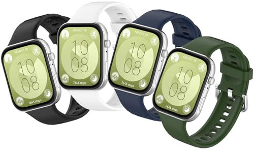 Xisair 4 Piezas Correa de Silicona para Huawei Watch Fit 4 / Fit3 Smartwatch Accesorio, Silicona, Transpirable, Hebilla de Metal, Correas Deportivas para Damas Hombre