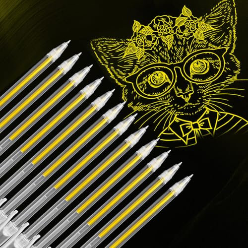 12 Stück Gelstift Deckend Set, 0.8mm Dauerhaft Gelroller Sind, Wasserfesten Feine Spitze Gelstifte, Dunkle Papiere Highlight Zeichnung Stifte, Gelschreiber für Zeichnung DIY (Gold)