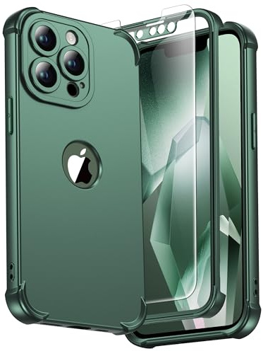 ORETECH for iPhone 13 Pro Case, Shockproof Slim, Screen Protector, Green | 15ft Military Grade Drop, Camera Lens Guard, 360 Silicone Rubber Bumper