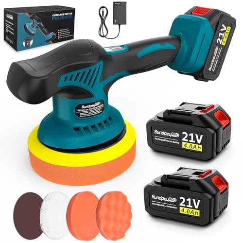 21V Lucidatrice Auto a Batteria, SundpeyPRO Lucidatrice Rotorbitale con 2 Batterie da 4000mAh e 8 Velocità Variabili e 6000RPM, Lucidatrice Auto per la Pulizia Dell'auto, la Lucidatura e la Ceratura