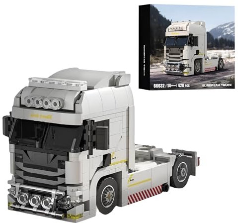 SymGrpu Stadt Europäischer LKW Bausteine Bausatz, 420 PCS LKW Klemmbausteine BAU und Display, STEM Sammlerfahrzeuge Modellspielzeug für Erwachsene Teens