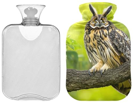 Wärmflasche mit langen Ohren, Eule mit weichem Bezug, 1 Liter Wärmbeutel zur Schmerzlinderung von Nacken- und Schulterschmerzen, Bettwärmer