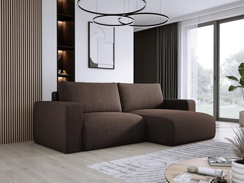 DomoHome Universelles Ecksofa Mit Schlaffunktion Und Bettkasten Weicher Cordstoff Flexibel Stellbar Rechts-Layout Schlaffläche: 205x125cm Größe: 247x143x83cm Farbe: Dunkelbraun