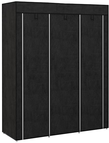 HOMCOM Fabric Wardrobe, Portable Wardrobe, Clothes Storage Unit with 8 Shelves, 2 Hanging Rods, 125 x 43 x 162.5 cm, Black