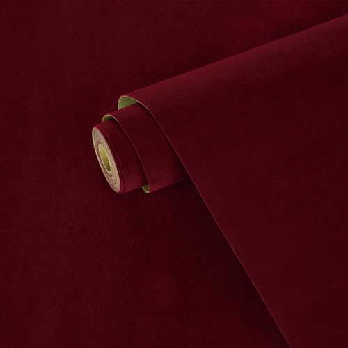 Yullpaper Papier peint en velours rouge foncé - Film décoratif - Papier peint autocollant pour meubles - Papier peint pour chambre à coucher - Film autocollant pour placard - Papier peint en velours