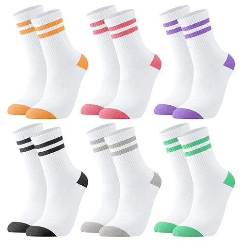 Risipu 6 pares de calcetines de tenis para mujer, 39-42, a rayas, con forro de algodón, para deporte y fitness, uso diario