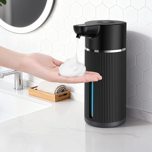 Vonsera Seifenspender Automatisch mit 4 Einstellbare Stufen, 420 ML Seifenspender Elektrisch mit Sensor, Schaumseifenspender Automatischer Wandmontage, Schwarz, USB, IPX6 Wasserdicht