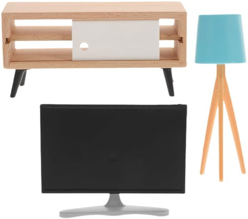 CIYODO 1 Satz Miniatur Fernseher Modell für Puppenhäuser Teiliges Zubehör mit Schwarzem Tv Weißem Tv Schrank und Blauer Tischlampe für Kreative Gestaltung und Dekoration Wohnzimmer und