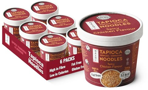 Nashi Tapioca Konjac Shirataki Pot Noodles Spicy Chicken Flavour 150g (Pack of 6) – Low Calorie 52 kcal Instant Cup Noodles, High Fibre & Fat Free, Suitable For Gluten-Free Diets | Ready to Eat Meal