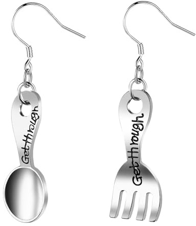 JewelryWe Funny Asymmetrical Dangle Earrings - Quirky Novelty Fork and Spoon Drop Earrings with Hypoallergenic 925 Silver Studs for Women Ladies