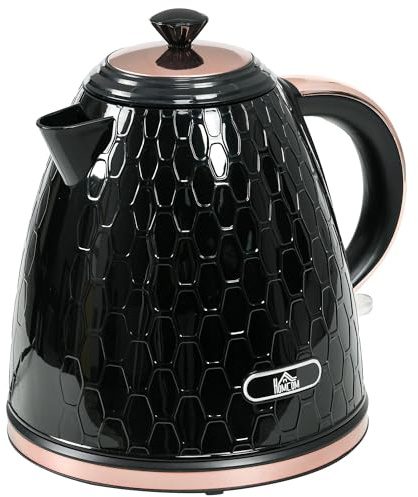 HOMCOM Wasserkocher Edelstahl 1,7 Liter 360° Basis Kalkfilter, Trockengehschutz Abschaltautomatik BPA-Frei 2200 W Kettle Schwarz