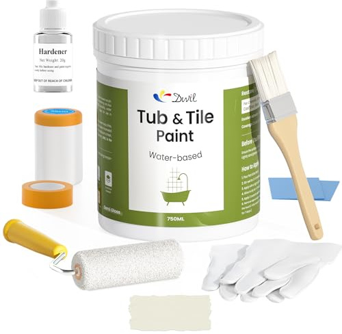DWIL Tub & Tile Paint - Vanilla White Tub Paint for Bathtub, Sink & Shower, Waterproof Bathtub Paint Coating for Bathroom, Durable Ceramic Tile Paint for Bathroom Renovation & Repainting-750ml