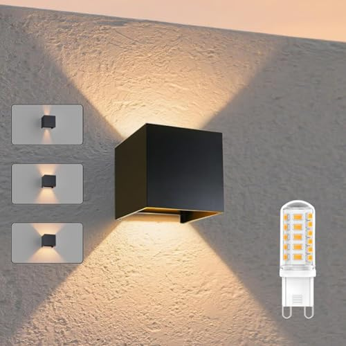 LED Wandleuchte Innen & Aussen (1 Stück, Graphitschwarz) - Austauschbare G9 Lampe 2700K Warmweiß, Aluminium Wandlampe, Einstellbarer Winkel & Wasserdicht, Für Wohnzimmer/Garten