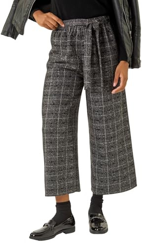 Roman Originals Culotte Trousers for Women UK - Ladies Wide Leg Cropped Pants Tie Detail Bottoms Vintage Retro Smart Flared Slimming High Waist 1940s Party Regular - Charcoal - Size 20