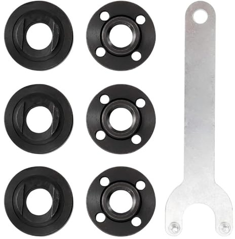 ROYJJ Paquete de 7 tuercas de brida en ángulo con llave de brida de rosca de 5/8-11 tuercas de metal para amoladoras que aseguran el ajuste