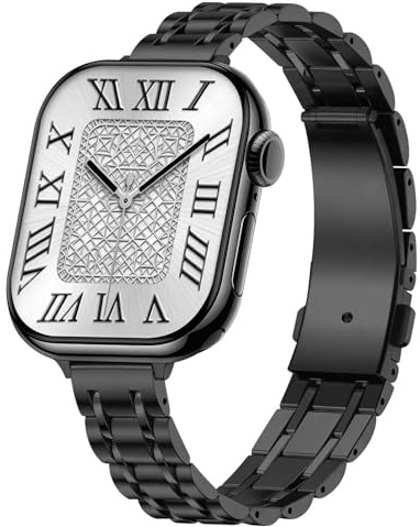 Suphart Thin Straps Compatible with Apple Watch Strap for Women 42mm 41mm 40mm 38mm, Slim Metal Band Designed for iWatch SE Series 11 10 9 8 7-1, Black