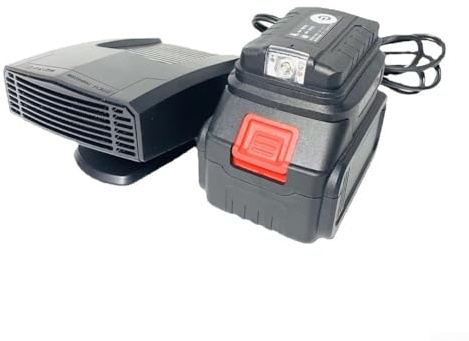 ZWEquipint Autoheizung mit 360-Grad-Drehung und zwei USB-Anschlüssen, 18-V-Defroster-Lüfter für 14-21-V-Batterie, geräuscharmes Heizen und Kühlen für Automobil- und Innenbereich