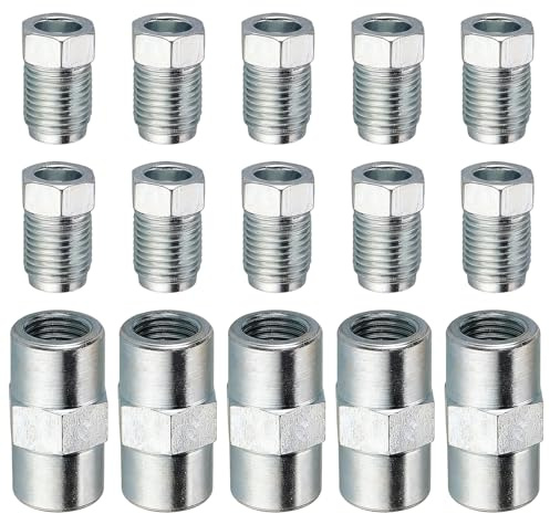 Editbar 5 × Verschraubung + 10 × Verbinder – M10× 1 Profi Bremsleitungsverbinder für 4,75mm Bremsleitung Bördel F, Bremsleitungs Anschluss, Stahl Verzinkt, DIN/ISO 1651 Konform,für Audi BMW Mercedes