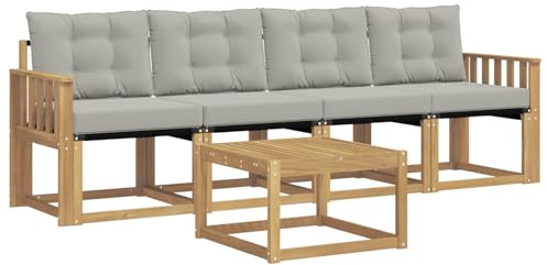 vidaXL Outdoor-Sofagarnitur 5 pcs Massives Akazienholz und Textilene, Garten Sofaset, modernes Wohnmöbel, entspannende Couch für Terrasse und Außenbereich