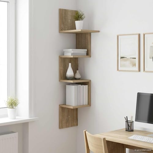 Kaloriko Mensola da parete in legno marrone, 32 x 21 x 107 cm, multifunzionale, per soggiorno, camera da letto, ufficio, console da parete salvaspazio con spazio e look moderno