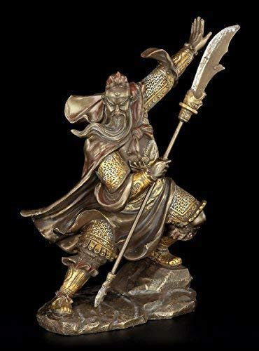 Figuren Shop GmbH Chinesischer General - Guan Yu im Kampf | Samurai Krieger Deko Bronze-Optik Statue