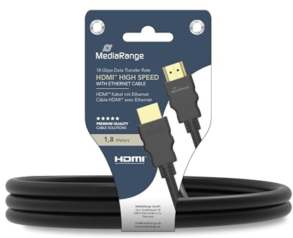 MediaRange HDMITM High Speed Connection Cable with Ethernet, Gold-Plated Contacts, 18 Gbit/s Data Transfer Rate, 1.8 m, Black