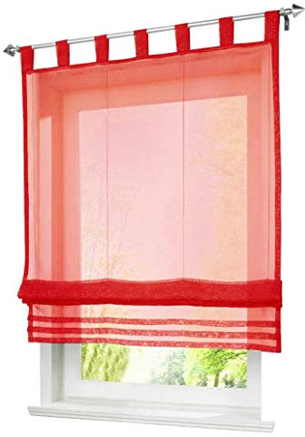 Raffrollo mit Schlaufen Gardinen Voile Transparent Vorhang 1er-Pack (BxH 100x155cm, rot)