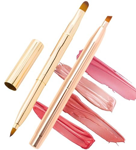 Pinceaux Maquillages,Brosse à Lèvres Rétractable Double Tête,Pinceau Eye-liner,Pinceau Maquillage Correcteur de Fard à Paupières,un eEnsemble de Deux Pinceaux de Maquillage(Or)