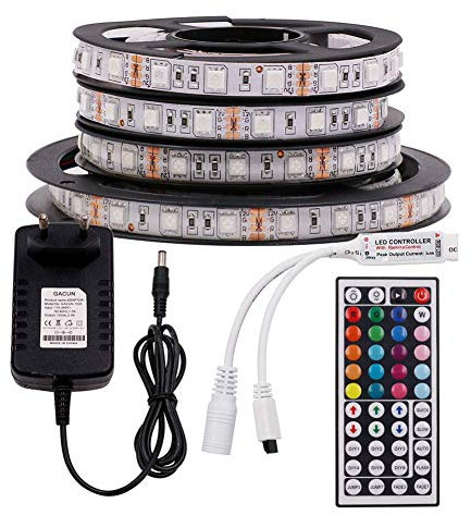 XUNATA LED Strip Streifen, 2m 120LEDs, Wasserdicht IP65, RGB, 12V, Selbstklebend, Fernbedienung mit 44 Tasten