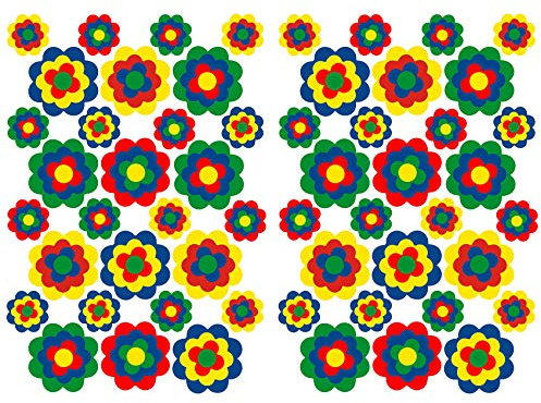 56 Hippie Aufkleber Blumen Sticker selbstklebend Flower Power Dekor für Auto Fahrrad Bus Wände Möbel Retro Style 70er Jahre Kult (Bunt, Glanz (R063))