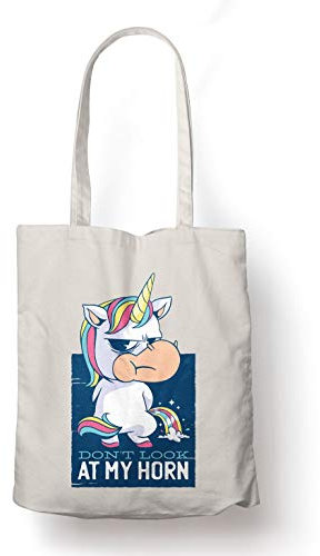 BLAK TEE Don`t Look at Unicorns Horn Organic Cotton Reusable Shopping Bag Natural