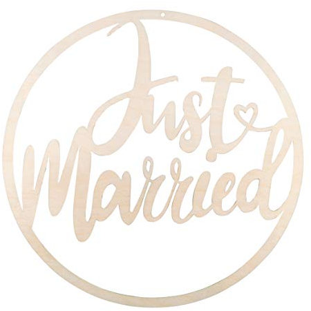 Rayher Holzkranz mit Schriftzug „Just Married“, zum Hängen, 30 cm ø, natur, Holzring, Birkenholz FSC zertifiziert, Türkranz Hochzeit, Wanddekoration, 62934505