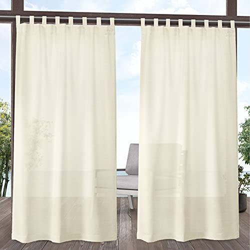 Exclusive Home Miami Semi-Sheer Indoor/Outdoor Hook-and-Loop Tab Top Curtain Panel Pair, 54x84, Ivory
