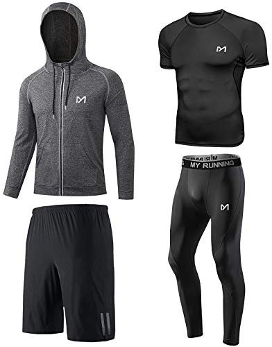 MEETYOO Herren Kompressionsshirt Set, Schwarz-kurzarm, L EU