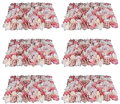 6 Stück künstliche Blumenwand, künstliche Blumenwand, künstliche Rose, DIY-Blumenwand, Seide, Blumenwand, Wandpaneel für Hochzeit, Hintergrund, Dekoration, Heimgarten, Party, Dekoration, 60 x 40 cm