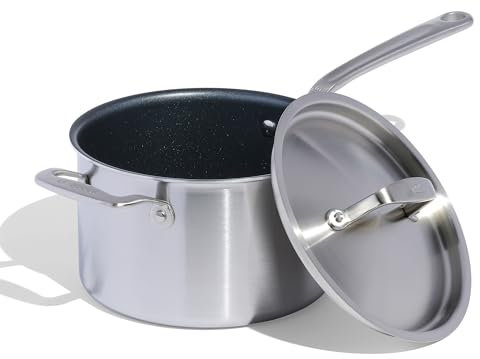Made In Cookware - ProCoat 4 Quart Non Stick Sauce Pan with Lid - Graphite - 5 Ply Stainless Clad Nonstick Saucepan - Professional Cookware - Crafted in Italy - Induction Compatible