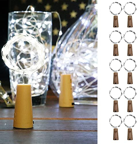 Guezuvoru Bottle Lights with Cork, 10 Pack 6.6ft 20 LED Wine Bottle Lights, Waterproof Silver Wire Lights, Bottle Fairy Lights for Christmas Wedding Party Mason Jar Decoration- White