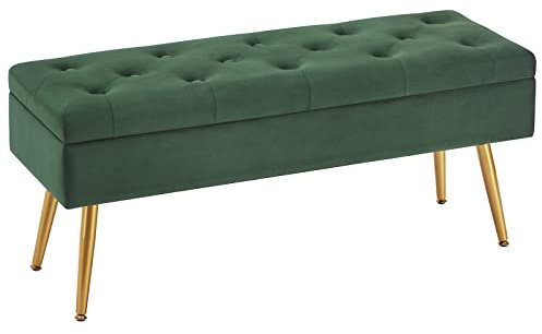 Gitrah Aufbewahrungsbank, moderne Eingangsbank, Bettbank, Ottomane, gepolstert, Samt, Schlafzimmerbänke für Fußbett, getuftete Bank, Fußstütze, Hocker mit goldenen Beinen, 101,6 cm, Dunkelgrün