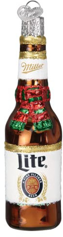 Old World Christmas Holiday Miller Lite - Adorno de Botella de Vidrio soplado para árbol de Navidad