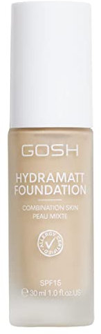 GOSH Foundation mit LSF 15 für helle & dunkle Haut, vegan I Mattierendes Make-up für trockene, sensible & ölige Haut I wisch- und schweißfest, ölfrei I Deckkraft regulierbar, kein Maskeneffekt I 002Y