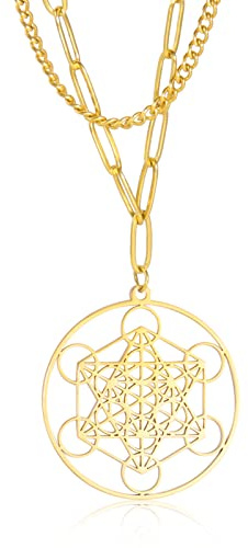 TEAMER Metatron Würfel Halskette Heilige Geometrie Anhänger Siegel des Erzengels Engel Halskette Edelstahl Schmuck