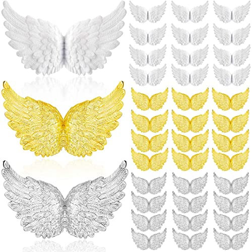 Povxlum 36 StüCke Kunststoff EngelsflüGel für Basteln, Mini 3D EngelsflüGel Ornament Patches, für Dekoration, DIY Bastelarbeiten und Hochzeitsrequisiten
