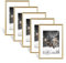 Dmyifan 5er Set Gold Fotorahmen, Bilderrahmen DIN 6 Inches (10.2x15.2cm), Plexi-Glas Portraitrahmen Mit Nahtloser Haken, Wohnzimmer zum Stellen und Hängen, Dekorahmen für Fotos Portrait Jubiläum