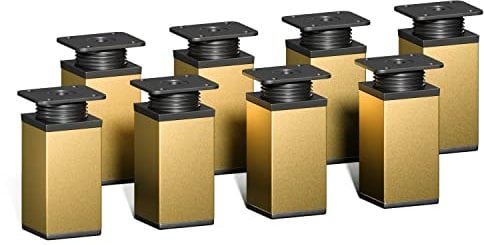 Sossai Höhenverstellbare Möbelfüße MFV1, 8er Set, goldfarben, Höhe 80 mm, 40 x 40 mm Vierkantprofil, für Regale und Schränke