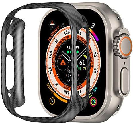 iiteeology Funda compatible con Apple Watch Ultra 2 de 49 mm, funda delgada de fibra de carbono de aramida para iWatch Ultra, negro mate