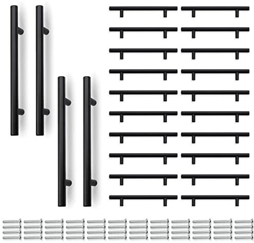 Bwintech 24 Piezas 150MM (96MM Agujero Central) Negro Mate Tirador Tirador Cocina T Bar Manijas, Acero Inoxidable, Ideal Para Gabinete, Cajón, Armario